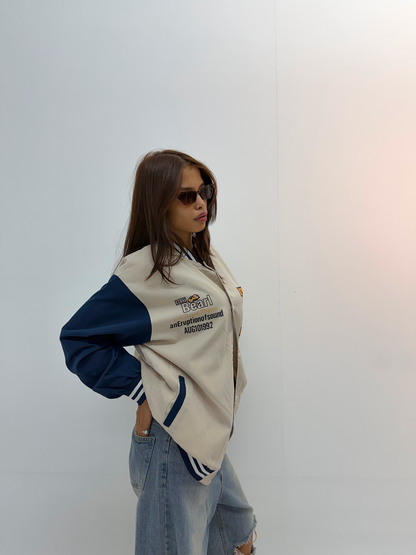 Vintage Cream & Navy Unisex Varsity Jacket