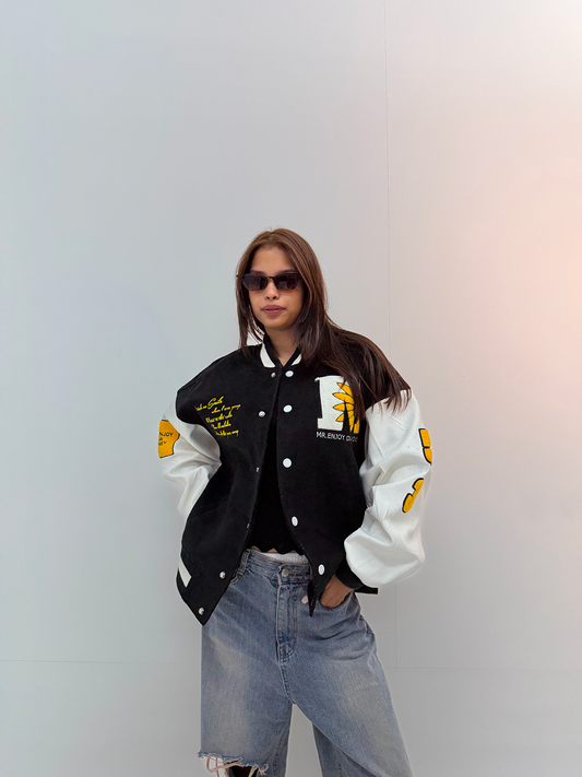 Vintage Black & White Graphic Unisex Varsity Jacket