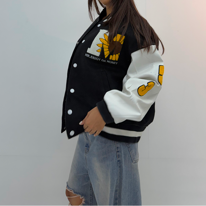 Vintage Black & White Graphic Unisex Varsity Jacket