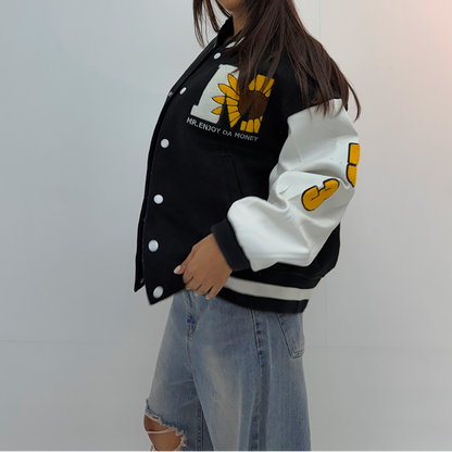 Vintage Black & White Graphic Unisex Varsity Jacket