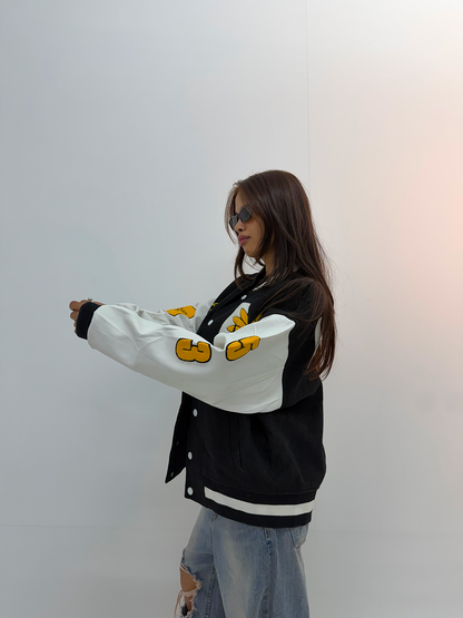 Vintage Black & White Graphic Unisex Varsity Jacket