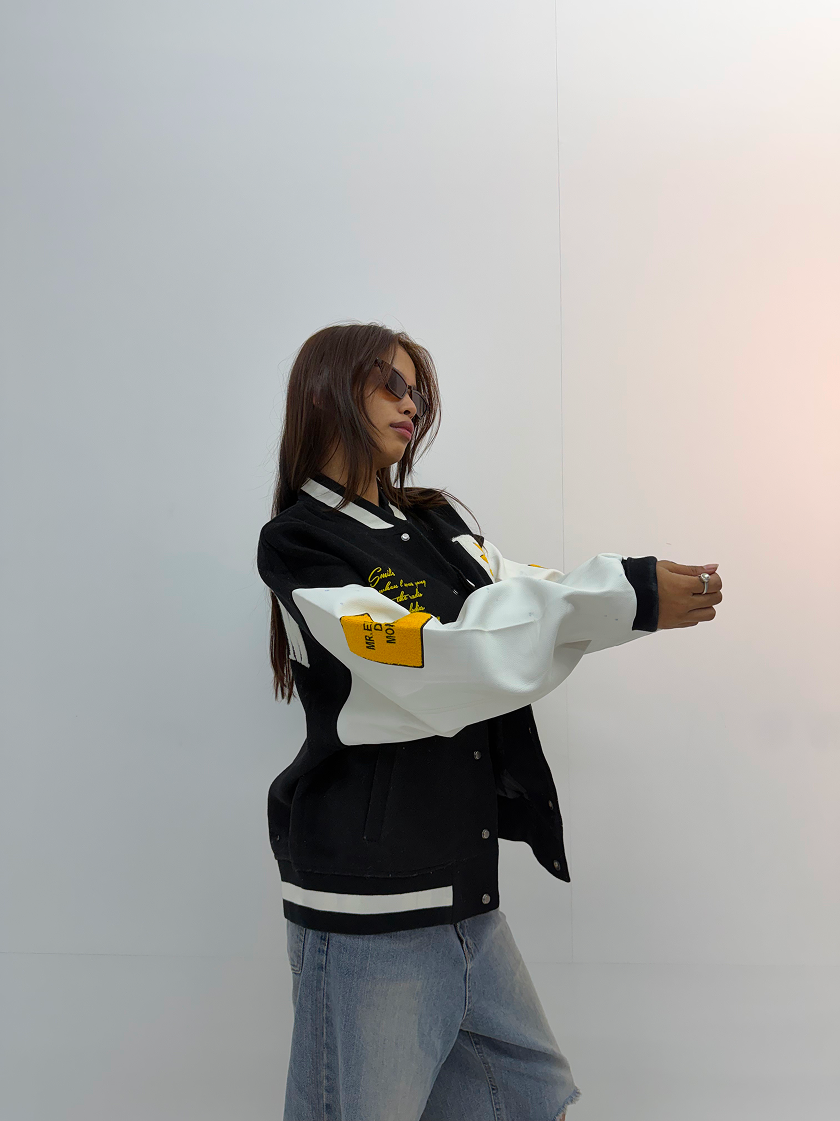 Vintage Black & White Graphic Unisex Varsity Jacket
