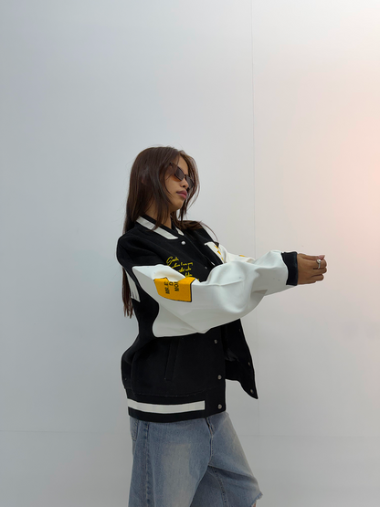 Vintage Black & White Graphic Unisex Varsity Jacket