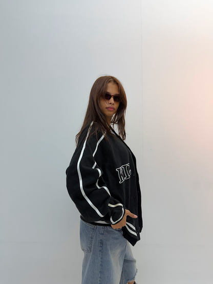 Vintage Blue Denim & Cream Graphic Unisex Bomber Jacket
