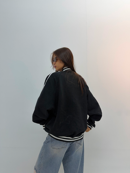 Vintage Blue Denim & Cream Graphic Unisex Bomber Jacket