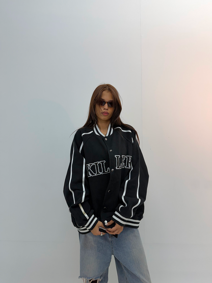 Vintage Blue Denim & Cream Graphic Unisex Bomber Jacket