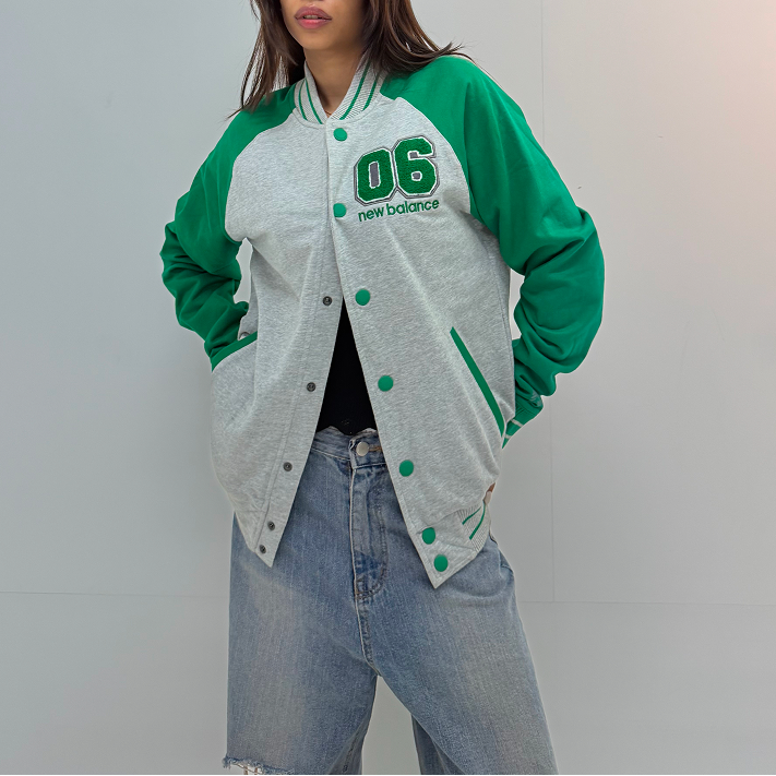 Vintage Green & Grey Varsity Baseball Jacket