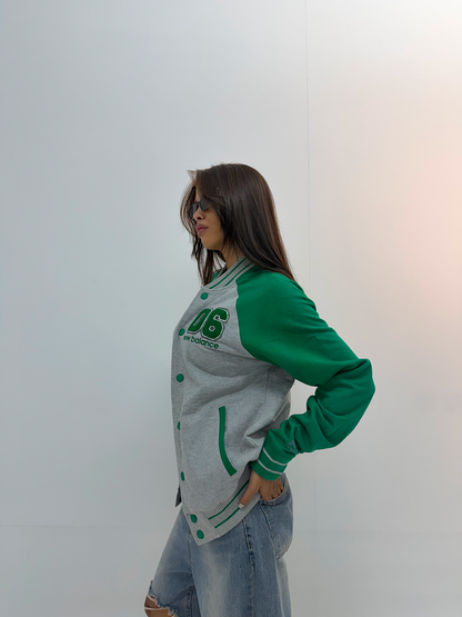 Vintage Green & Grey Varsity Baseball Jacket