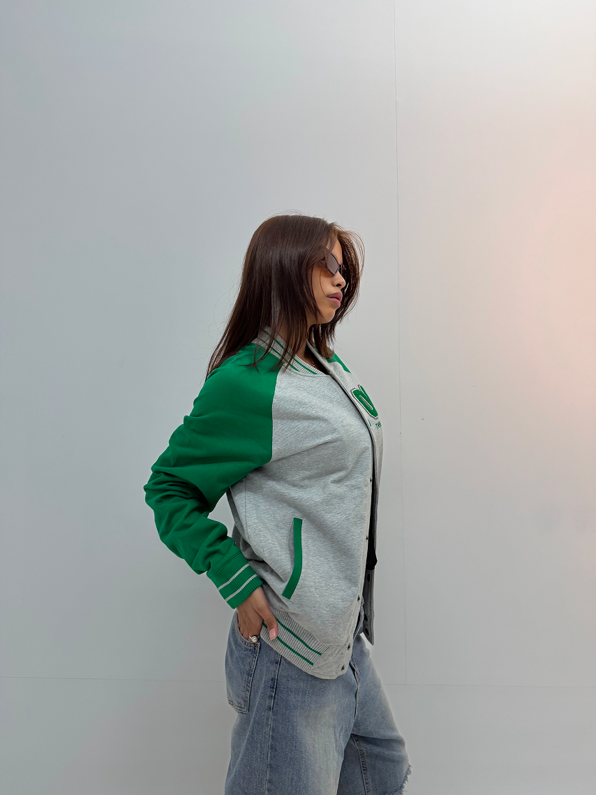 Vintage Green & Grey Varsity Baseball Jacket