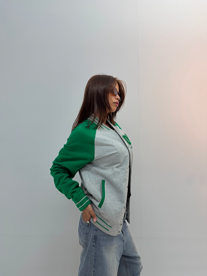 Vintage Green & Grey Varsity Baseball Jacket