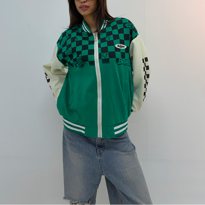 Vintage Green & White Graphic Unisex Varsity Jacket