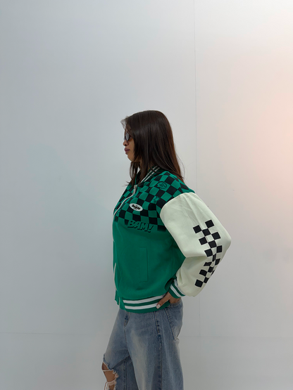 Vintage Green & White Graphic Unisex Varsity Jacket