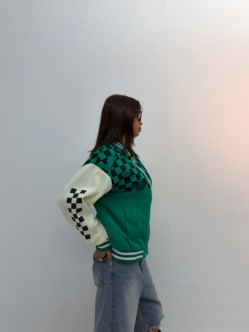 Vintage Green & White Graphic Unisex Varsity Jacket
