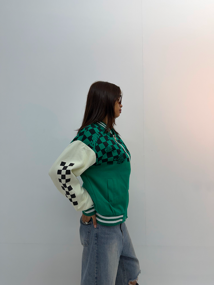 Vintage Green & White Graphic Unisex Varsity Jacket