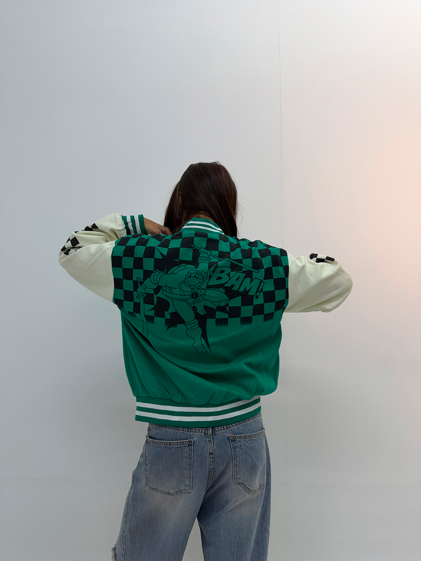 Vintage Green & White Graphic Unisex Varsity Jacket