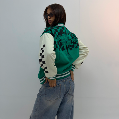 Vintage Green & White Graphic Unisex Varsity Jacket