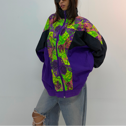 Vintage Purple & Neon Graphic Unisex Windbreaker Jacket