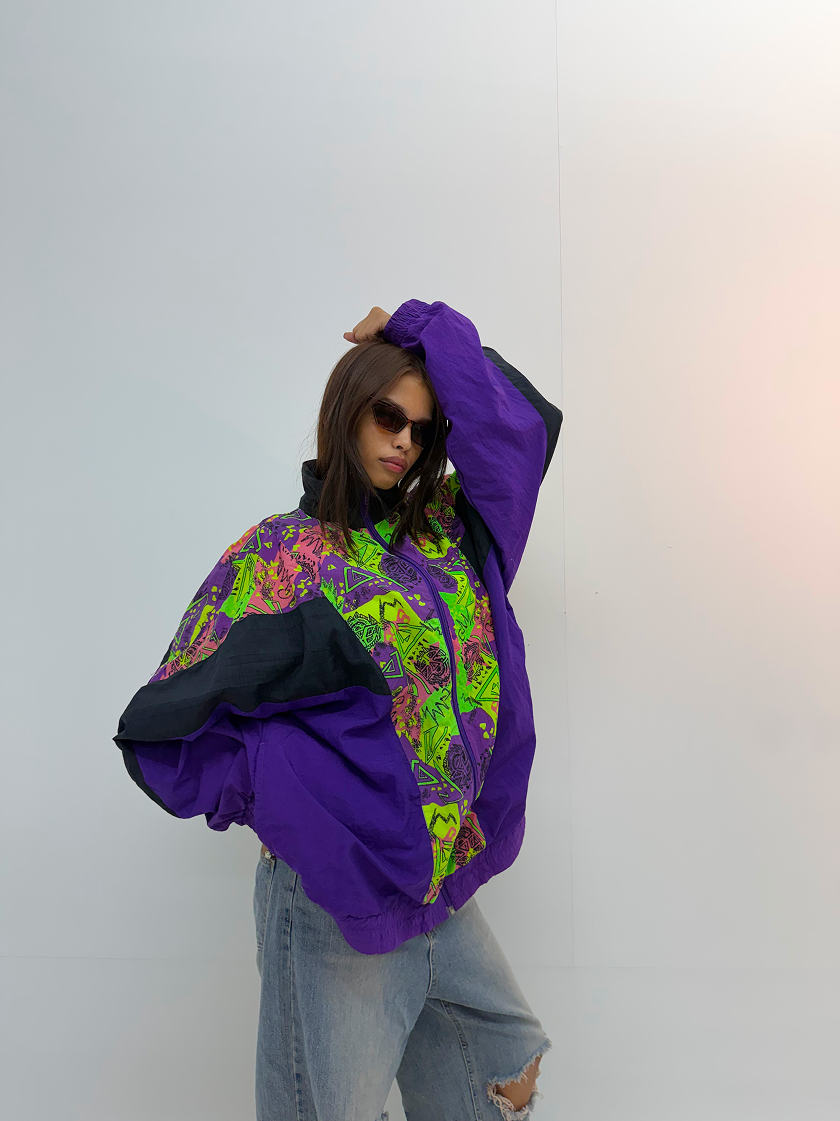 Vintage Purple & Neon Graphic Unisex Windbreaker Jacket