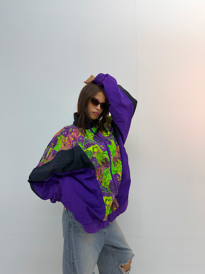 Vintage Purple & Neon Graphic Unisex Windbreaker Jacket