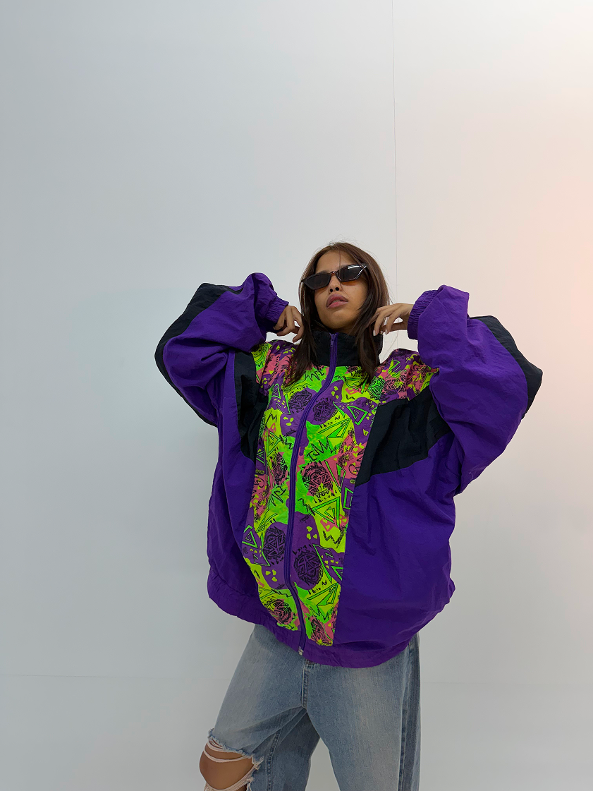 Vintage Purple & Neon Graphic Unisex Windbreaker Jacket