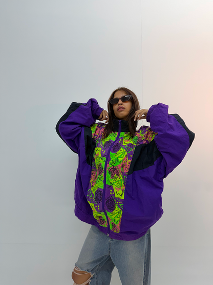 Vintage Purple & Neon Graphic Unisex Windbreaker Jacket