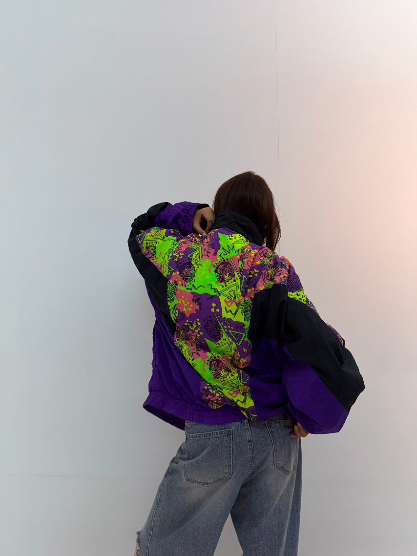 Vintage Purple & Neon Graphic Unisex Windbreaker Jacket