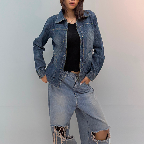 Vintage Dark Blue Unisex Denim Jacket