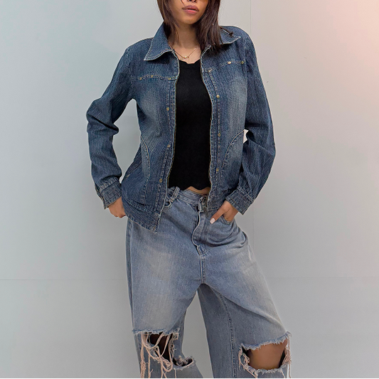 Vintage Dark Blue Unisex Denim Jacket