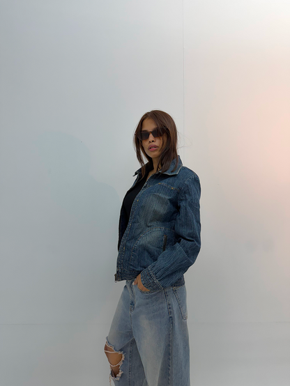 Vintage Dark Blue Unisex Denim Jacket