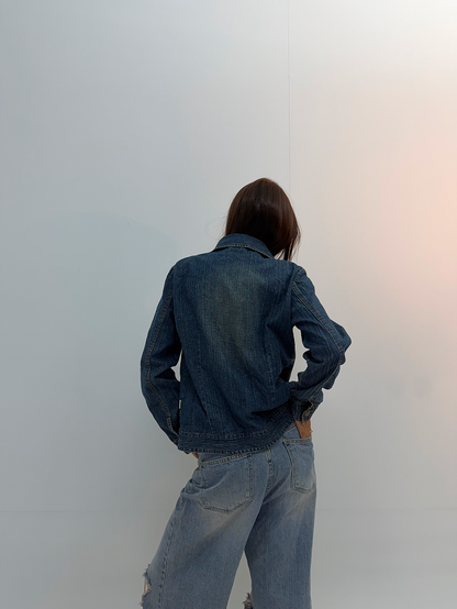 Vintage Dark Blue Unisex Denim Jacket