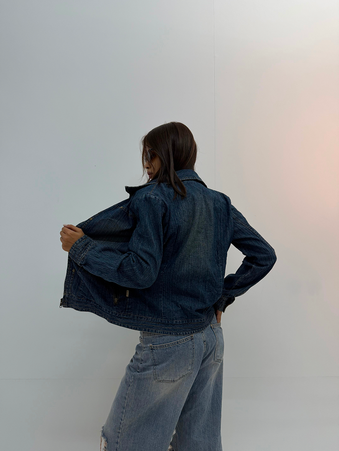 Vintage Dark Blue Unisex Denim Jacket