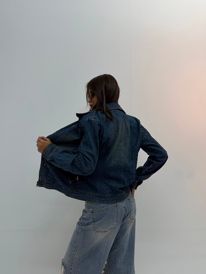 Vintage Dark Blue Unisex Denim Jacket