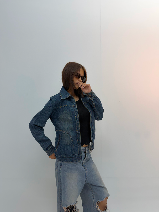 Vintage Dark Blue Unisex Denim Jacket
