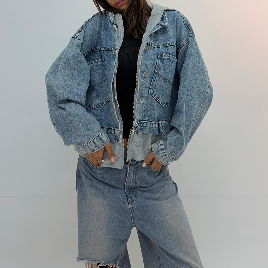 Vintage Light Blue Hooded Unisex Denim Jacket