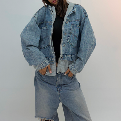 Vintage Light Blue Hooded Unisex Denim Jacket