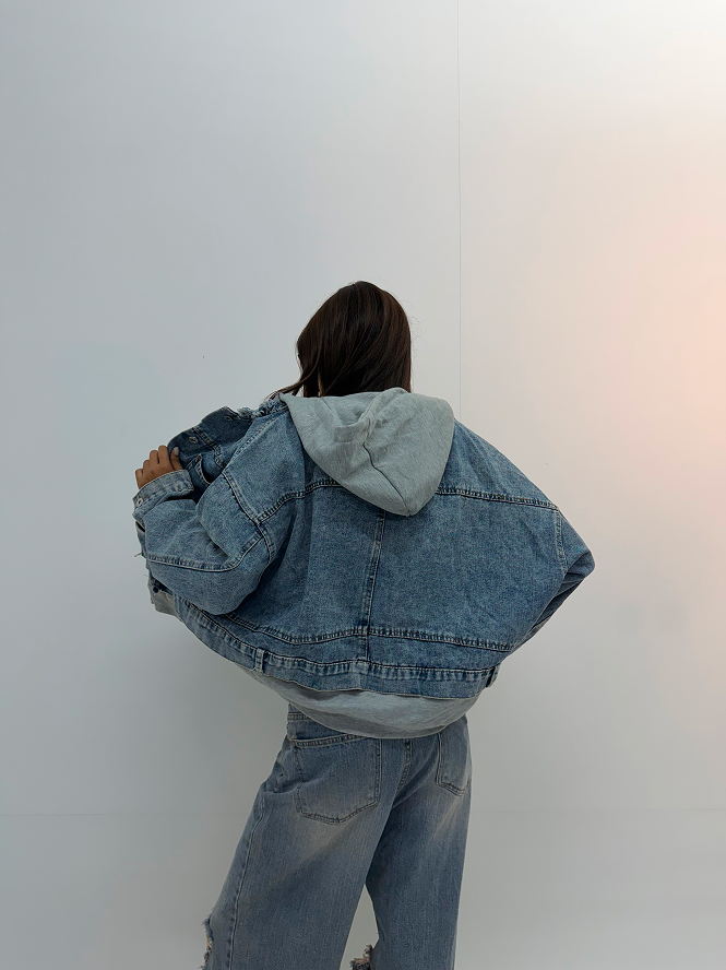 Vintage Light Blue Hooded Unisex Denim Jacket