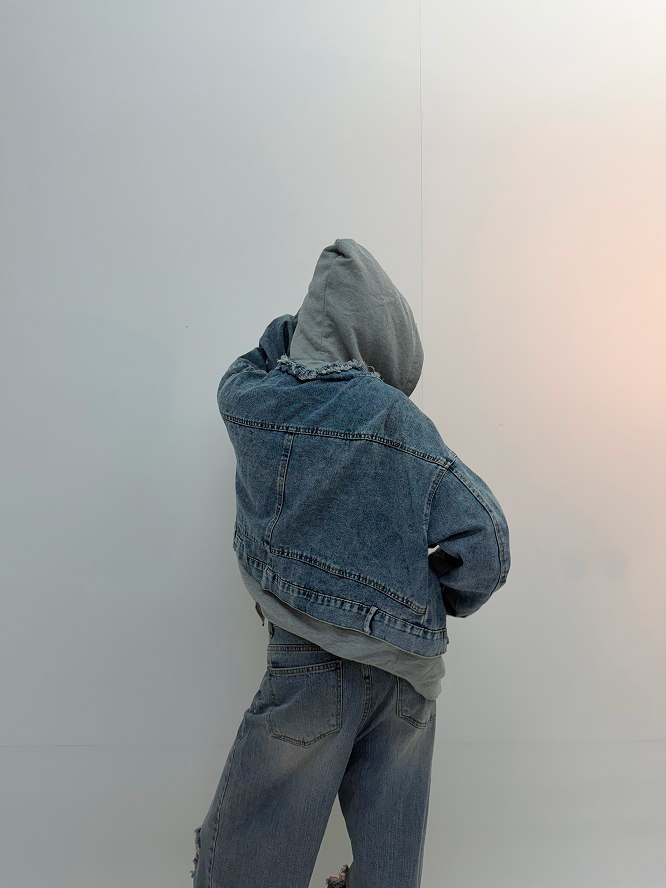 Vintage Light Blue Hooded Unisex Denim Jacket