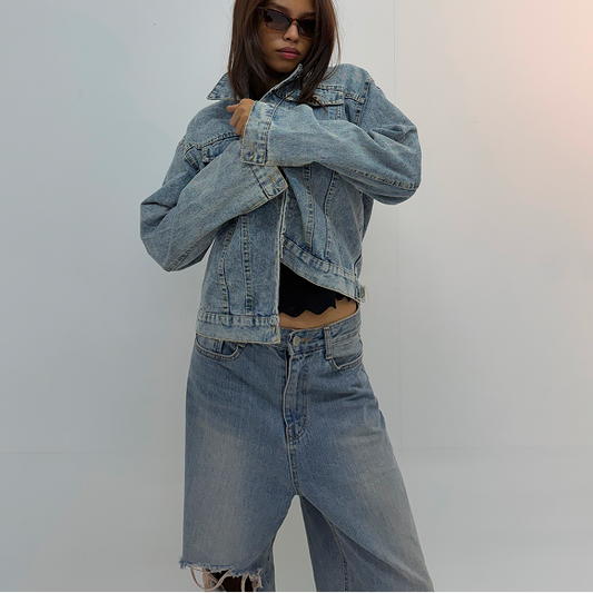 Vintage Light Blue Graphic Backprint Unisex Denim Jacket