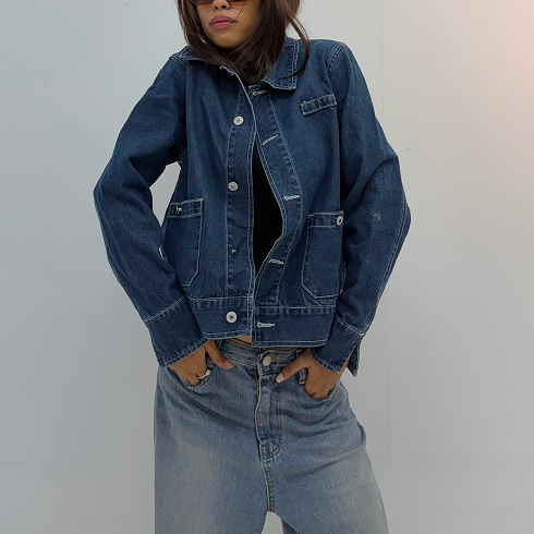 Vintage Dark Indigo Oversized Unisex Denim Jacket