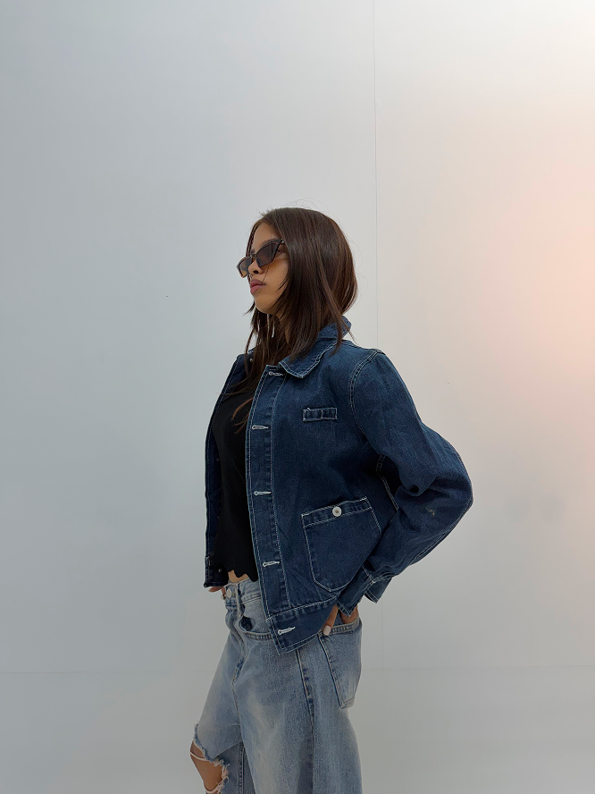 Vintage Dark Indigo Oversized Unisex Denim Jacket