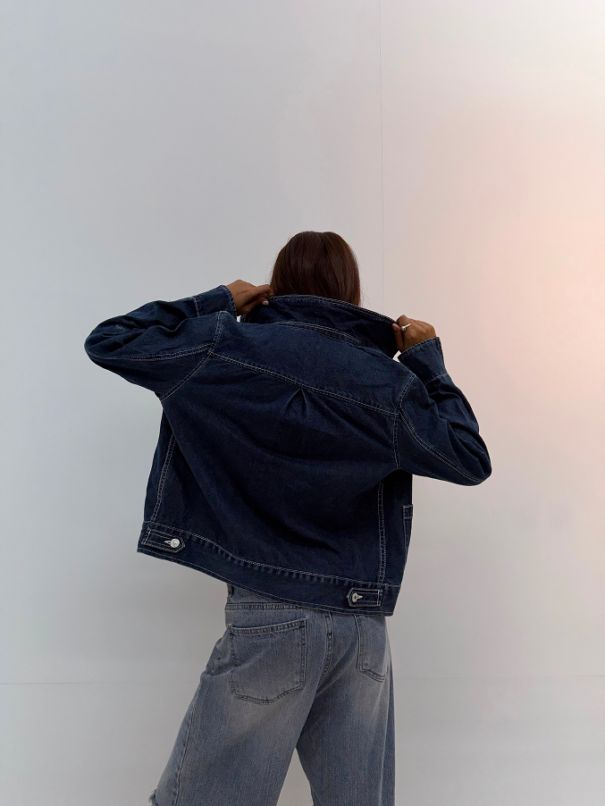 Vintage Dark Indigo Oversized Unisex Denim Jacket