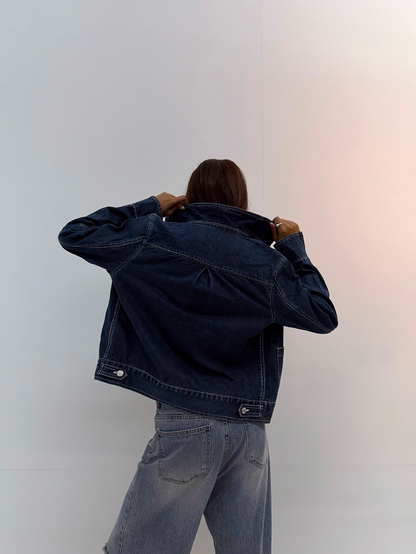 Vintage Dark Indigo Oversized Unisex Denim Jacket
