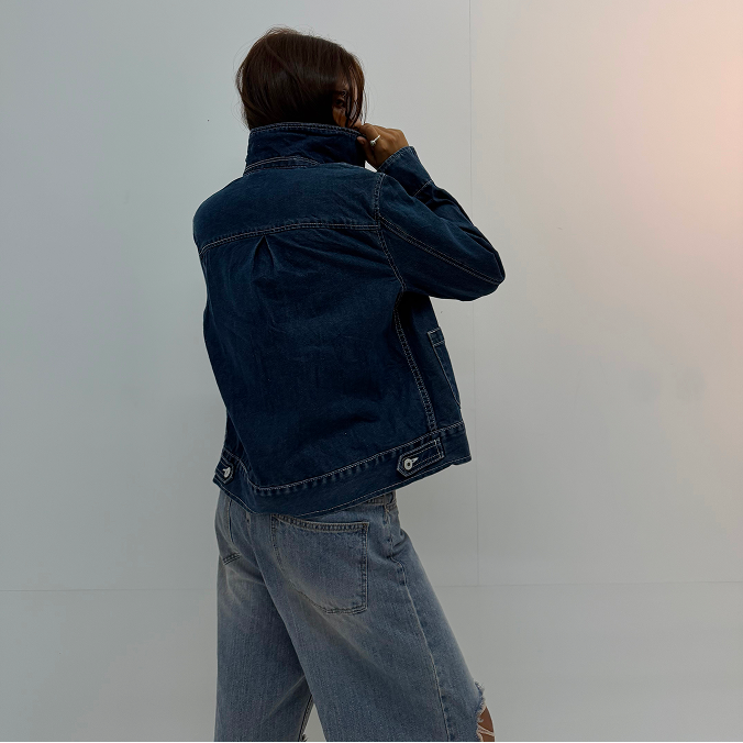 Vintage Dark Indigo Oversized Unisex Denim Jacket