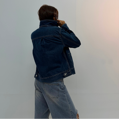 Vintage Dark Indigo Oversized Unisex Denim Jacket