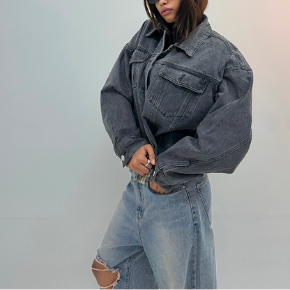 Vintage Charcoal Grey Oversized Unisex Denim Jacket
