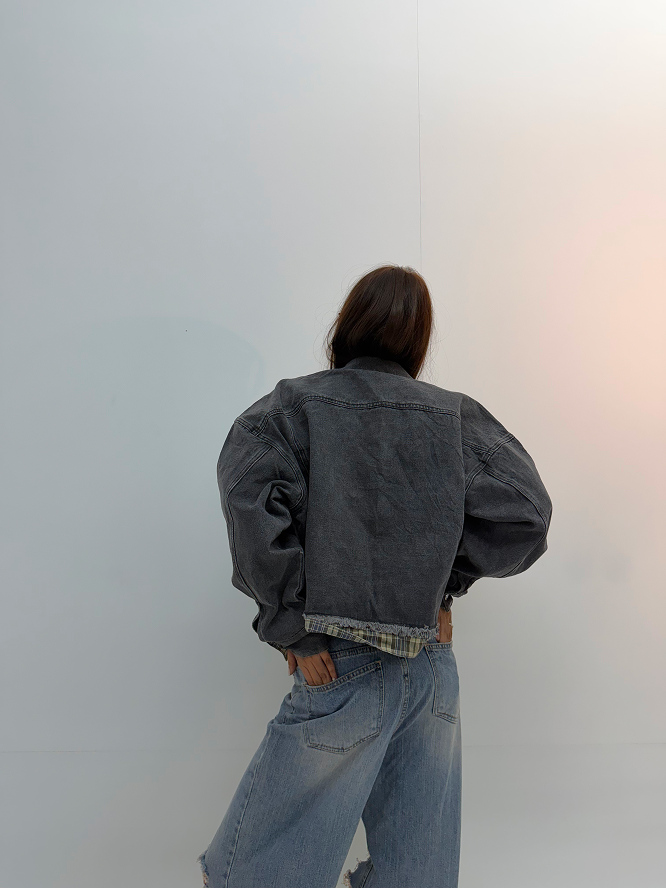Vintage Charcoal Grey Oversized Unisex Denim Jacket