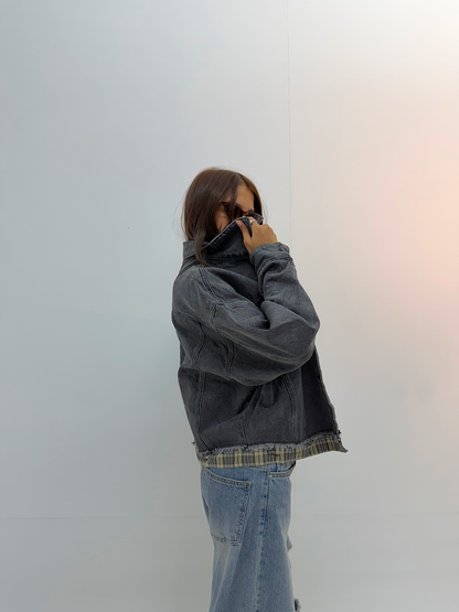 Vintage Charcoal Grey Oversized Unisex Denim Jacket