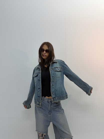 Vintage Blue Washed Oversized Unisex Denim Jacket