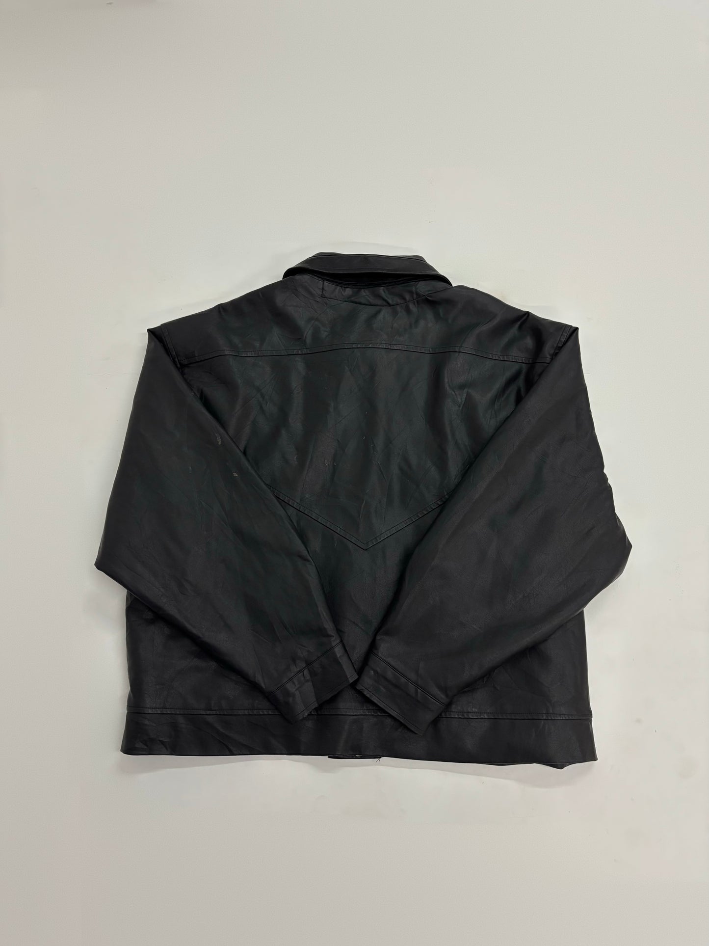 Unisex Oversized Black Leather Utility Jacket