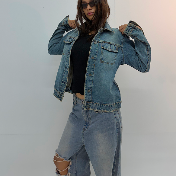 Vintage Blue Washed Oversized Unisex Denim Jacket